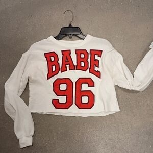 White Crop Top with Red Print